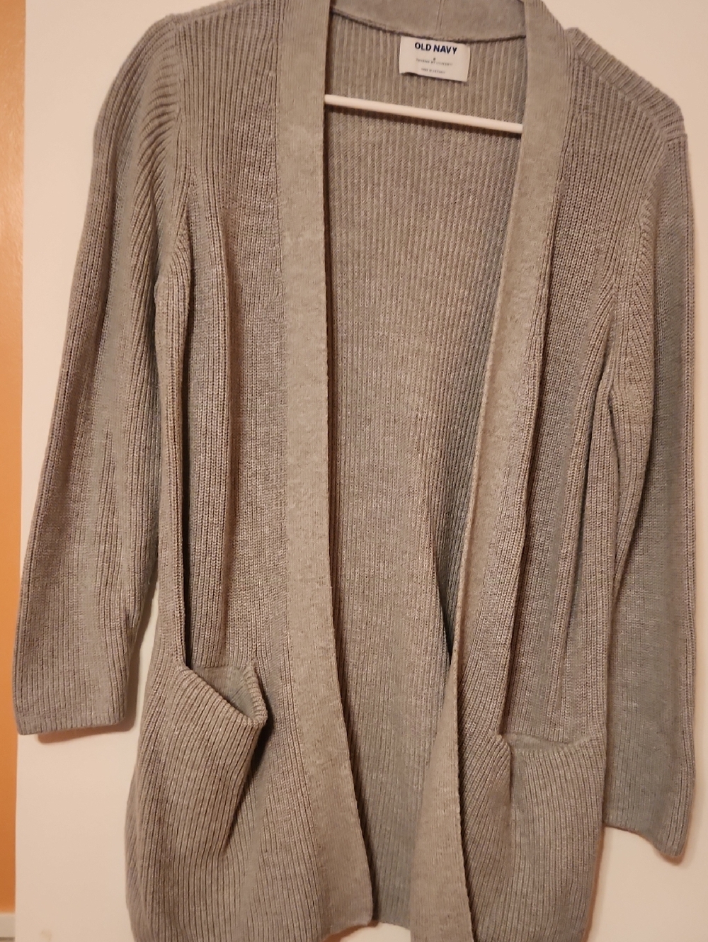 Old Navy Women's Light Gray Ribbed Open Cardigan